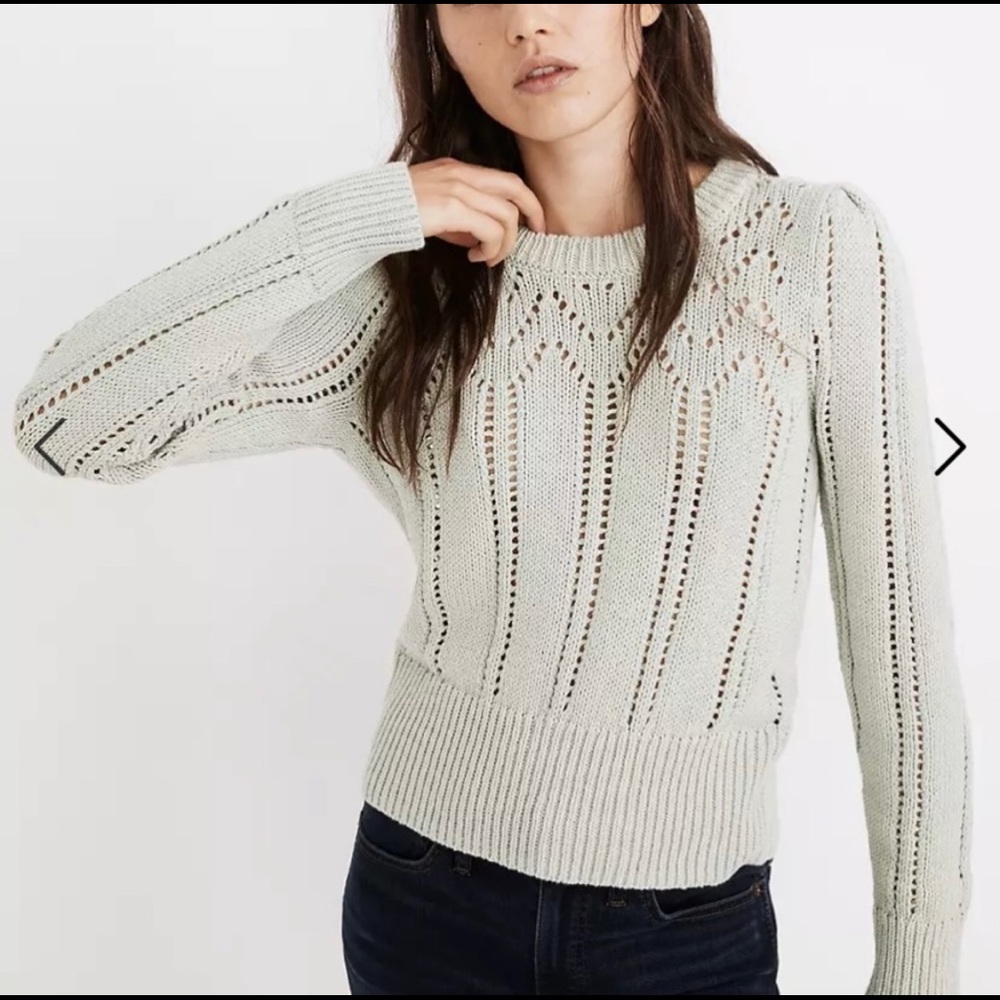 Madewell pointelle puff sleeve sweater in mint green BNWT size XL